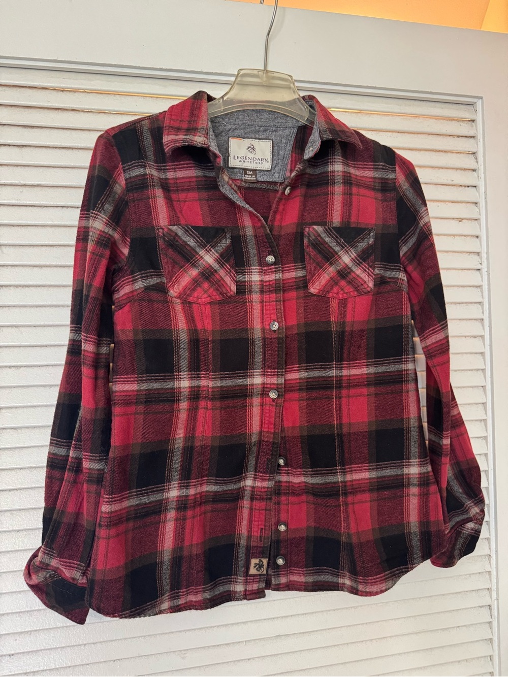 100% Cotton Legendary Whitetails Red and Black Plaid Button-Down Shirt